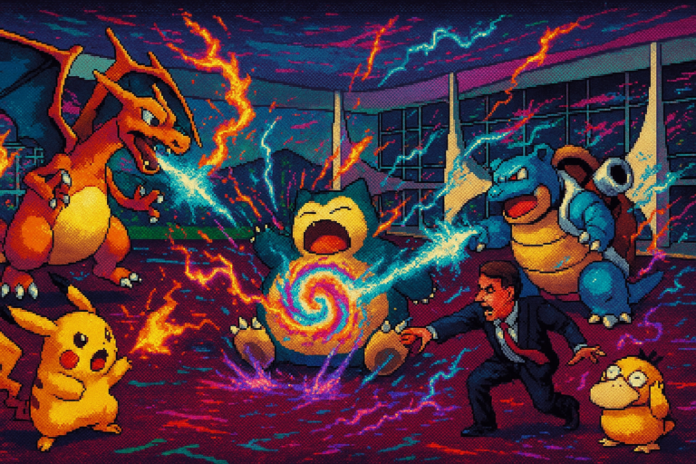 Capa pixel art: Pokémon Pokopia vs Casa Branca: Quando o Game Vira Meme Político e dá MERDA