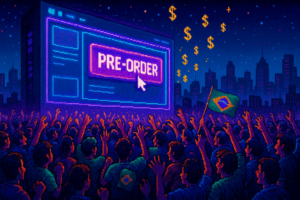 Capa pixel art: A Pré-Venda do GTA 6 Abriu e o Brasil Inteiro Perdeu o Juízo (R$ 449,90 a R$ 549,90)