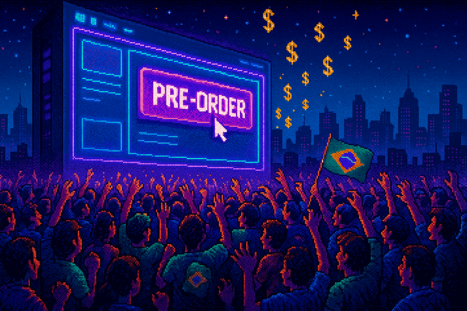 Capa pixel art: A Pré-Venda do GTA 6 Abriu e o Brasil Inteiro Perdeu o Juízo (R$ 449,90 a R$ 549,90)