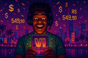 Capa pixel art: GTA 6 Abriu Pré-venda e o Brasil Chorou: R$ 549,90 Pra Entrar em Vice City