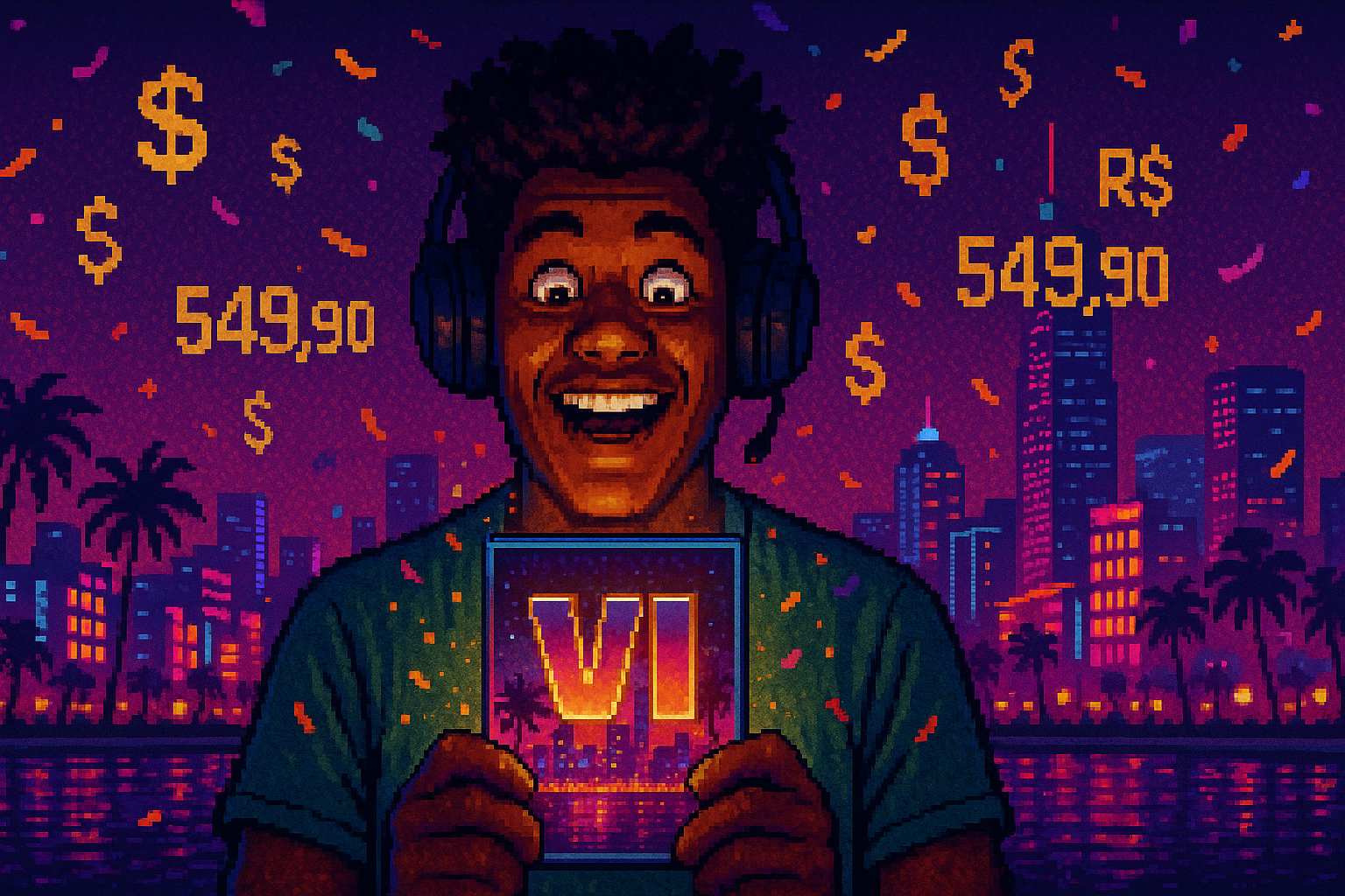 Capa pixel art: GTA 6 Abriu Pré-venda e o Brasil Chorou: R$ 549,90 Pra Entrar em Vice City