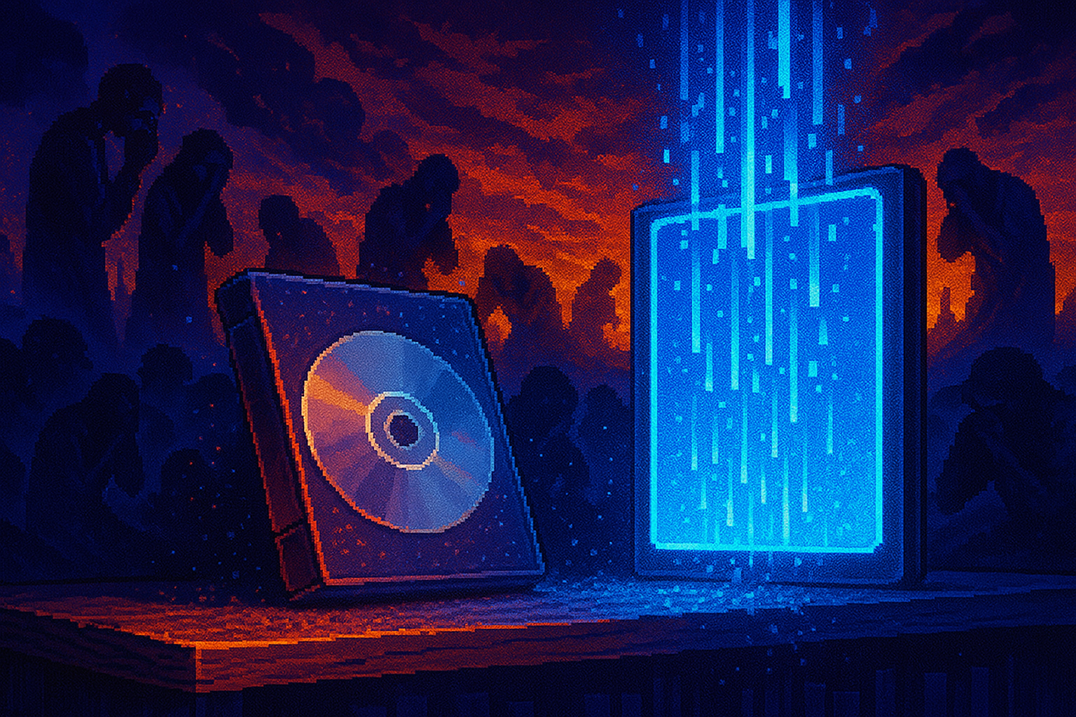 Capa pixel art: O Fim de uma Era: Sony Decretou a Morte do Disco Físico e a Internet Não Tá Nem um Pouco Feliz