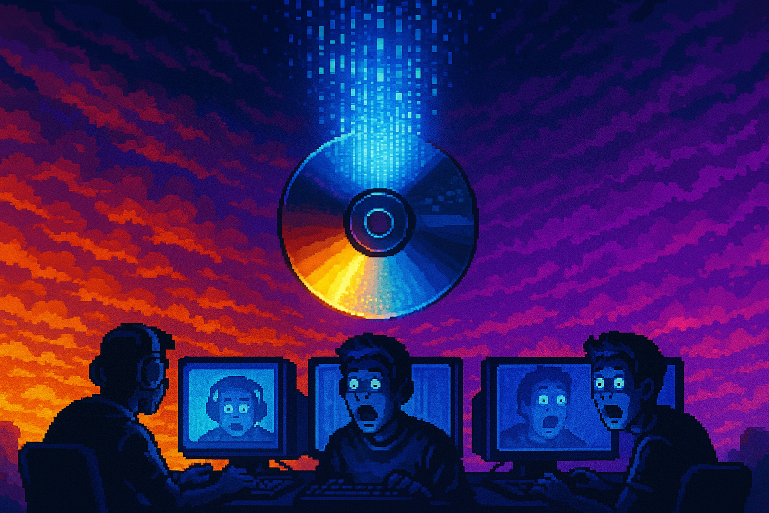 Capa pixel art: Tchau, Disco: A Sony Acabou de Matar a Mídia Física e a Internet Tá em Chamas