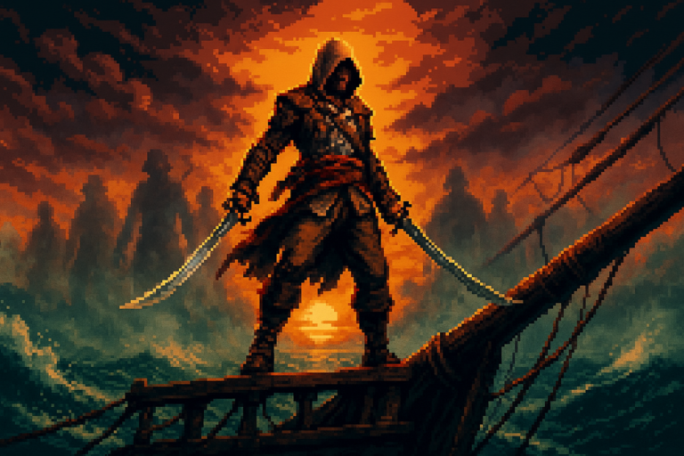 Capa pixel art: Capitão Kenway Voltou e a Ubisoft Comemorou Demitindo Quem Fez o Jogo