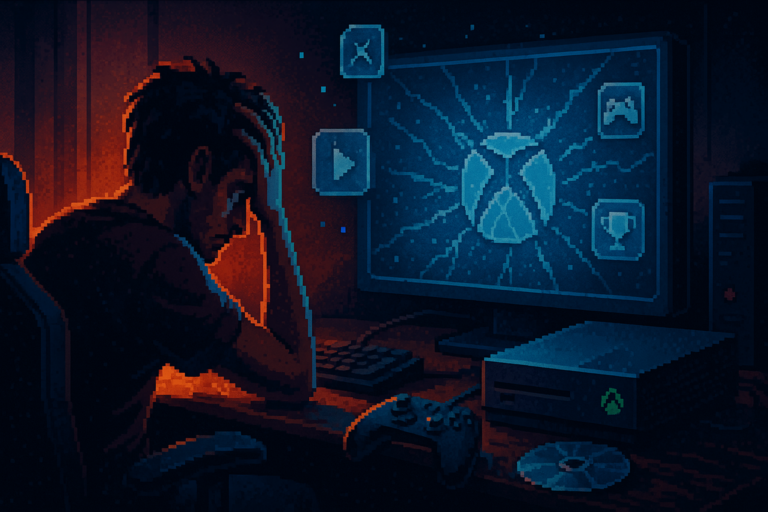 Capa pixel art: Xbox Caiu de Novo e Travou Até Seu Disco Físico: Bem-Vindo ao Futuro Digital