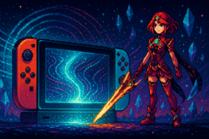 Capa pixel art: Xenoblade 2 Chegou no Switch 2 e Trouxe a MOMO de Brinde — A Nintendo Tá de Brincadeira?