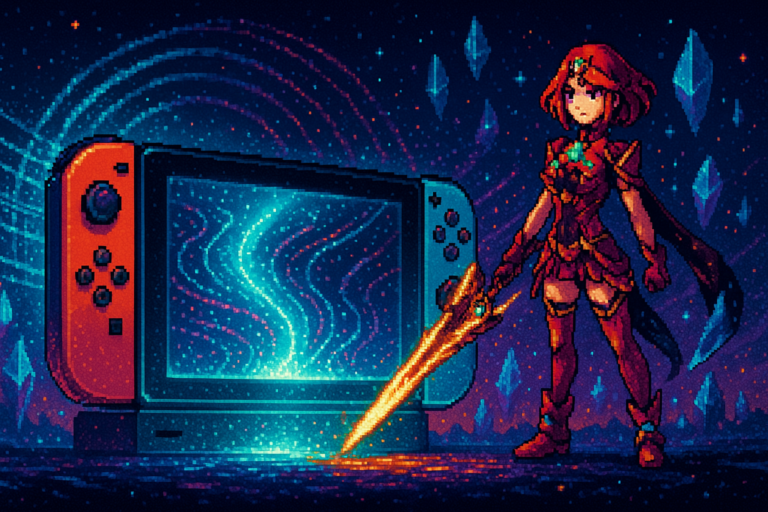 Capa pixel art: Xenoblade 2 Chegou no Switch 2 e Trouxe a MOMO de Brinde — A Nintendo Tá de Brincadeira?