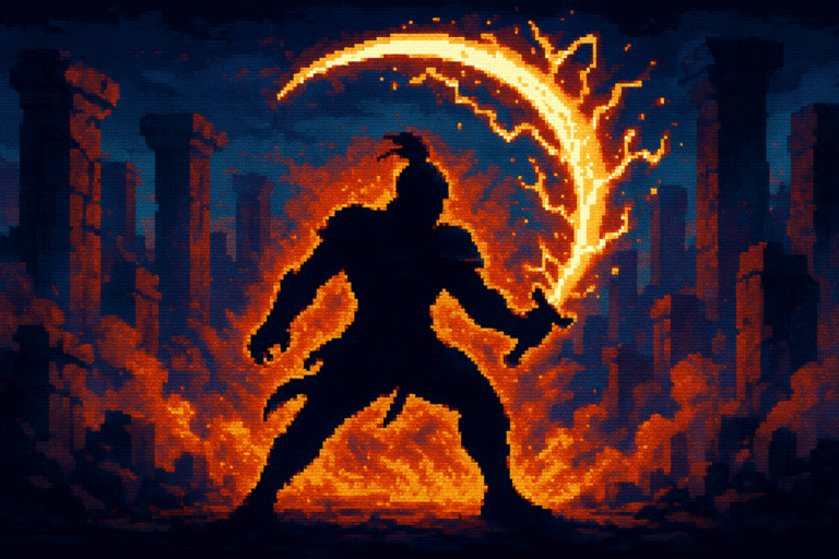 Capa pixel art: Onimusha Ressuscitou dos Mortos e Voltou Cortando Cabeça Igual Antigamente