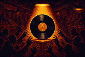 Capa pixel art: O Jogo Não Vai Ter Disco, Mas o Vinil de GTA 6 Já Virou Artigo de Luxo Pros Cambistas