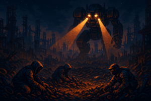 Capa pixel art: Review: ARC Raiders — o extraction shooter que fez todo mundo largar Tarkov pra catar sucata com robô gigante te caçando