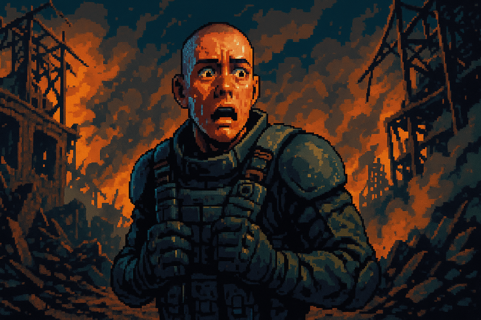Capa pixel art: Marcus Fenix Tá de Volta e Mais Novo (e Mais Carequinha de Medo) em Gears of War: E-Day